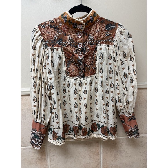 FARM Rio Ainika Cotton Floral Blouse.Beige Cream. Sz XS $198. NWOT - Picture 14 of 16